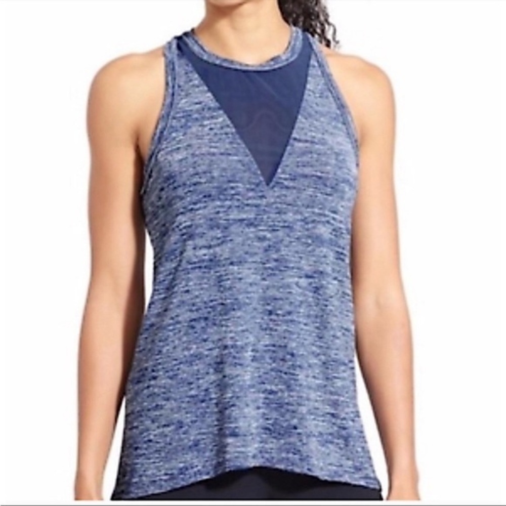 ATHLETA Utopia Heather Blue Mesh Cutout Halter Racerback Tank Top Size Small